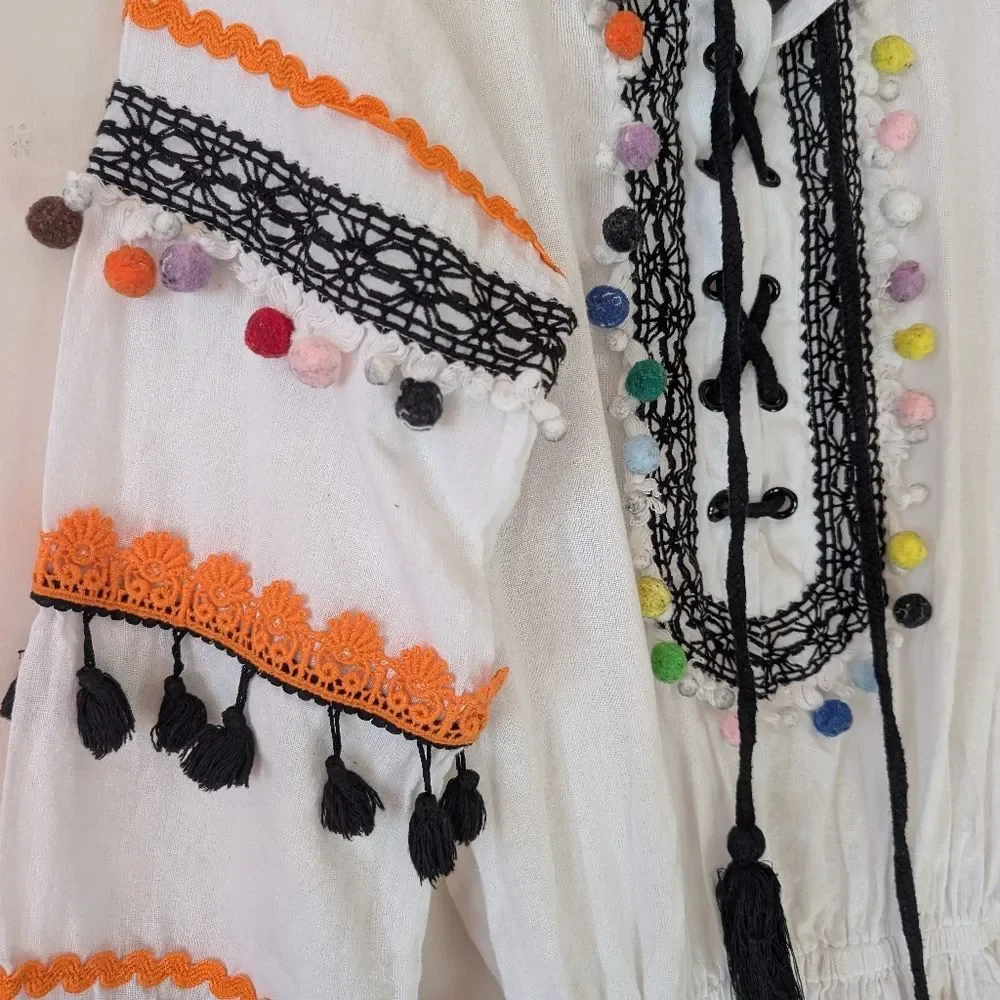 Dodo Bar Or Pass Pour Too‎ Tassel Pom Pom Bohemian Dress Size Small